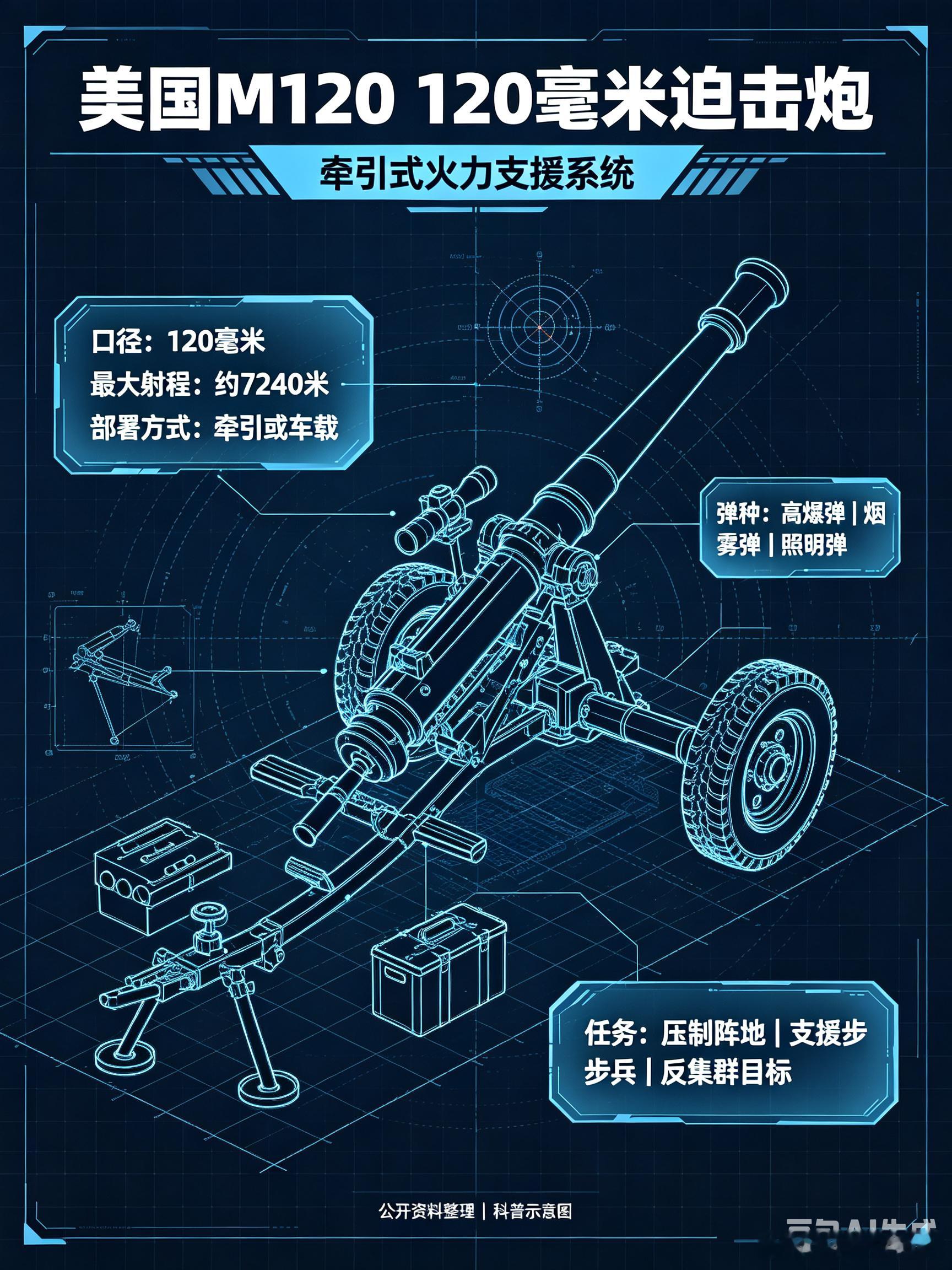 美国🇺🇸M120、M121系列120毫米迫击炮，是美军步兵营、轻型旅、空降部