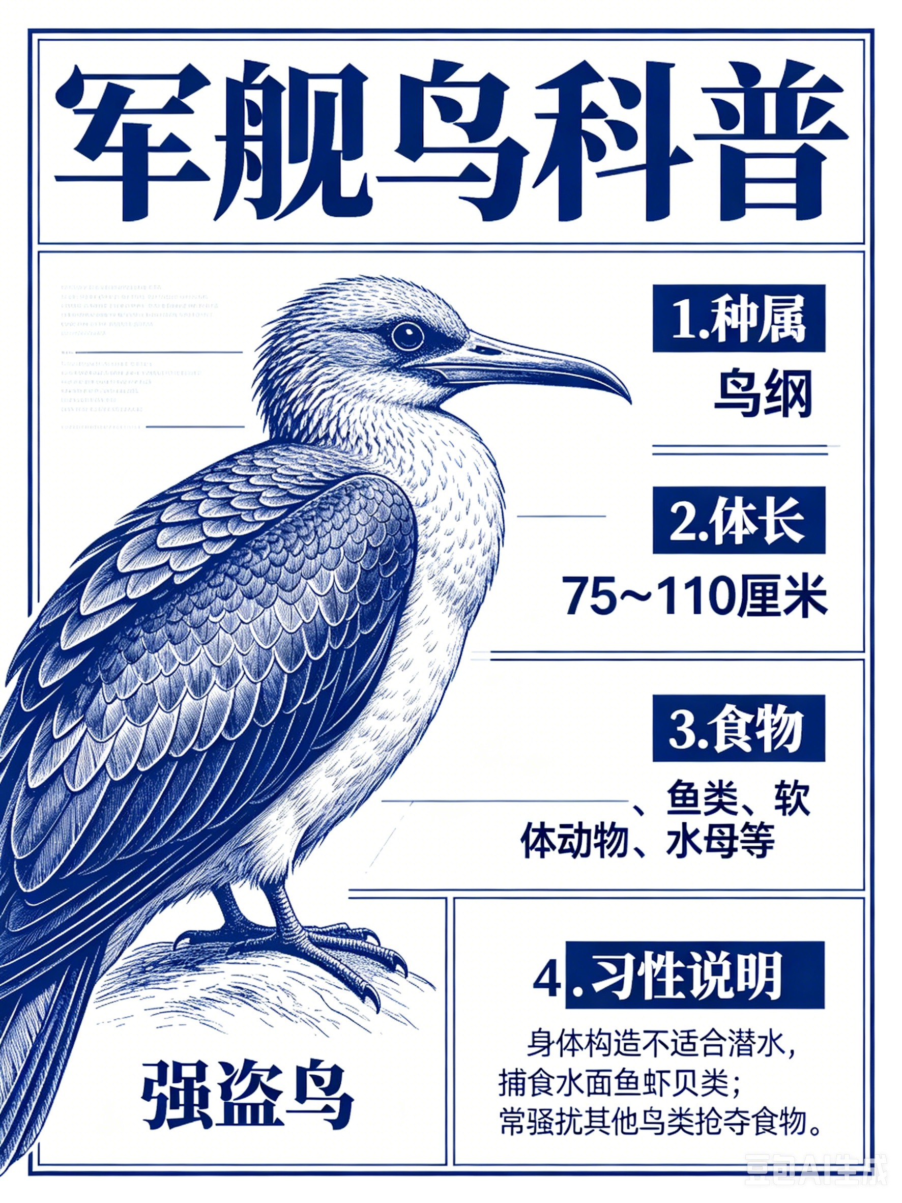 海洋朋友圈 军舰鸟海洋档案种　属：鸟纲体　长：75～110厘米食　物：鱼类、软体