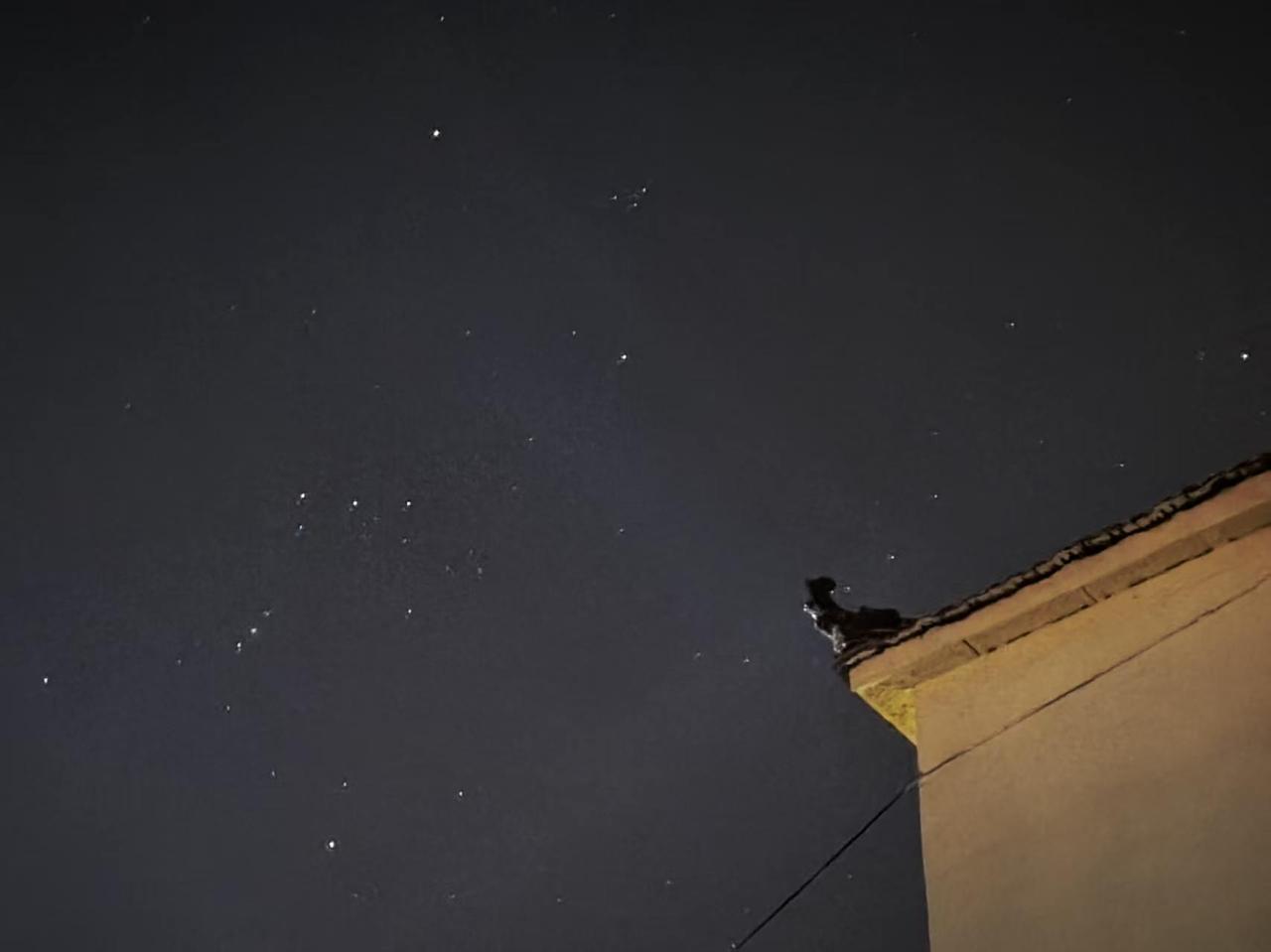 老家的夜空就是亮，猎户座和北斗星非常明显。记得小时候的月亮也是亮得出奇，那时候村