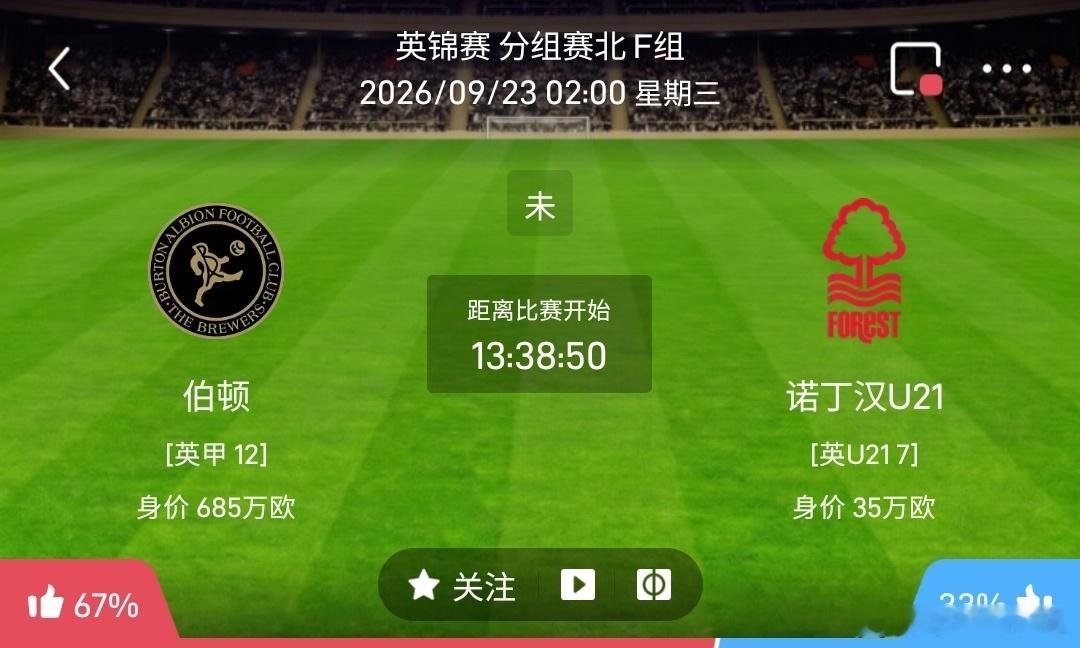 伯顿 vs 诺丁汉U21 1️⃣伯顿（英锦赛）利好：主场适配度极高，跑动覆盖积极