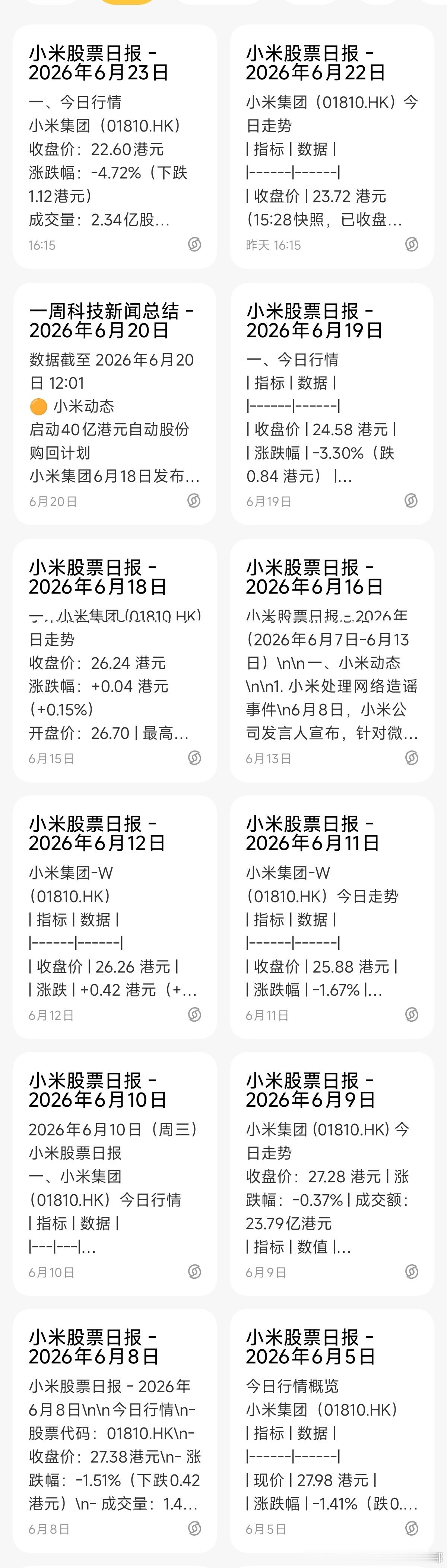好久没看过miclaw给我写的股票日报了我在考虑要不要关了这个每日任务 