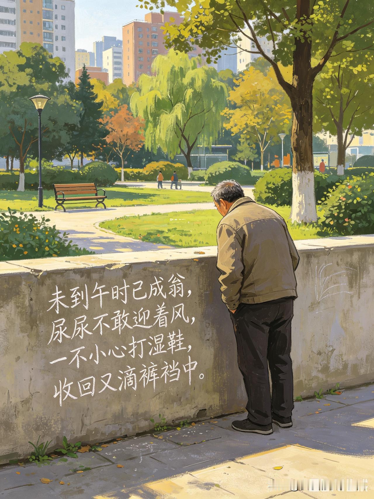 公园矮墙一首中老年人的自嘲小诗刷屏，各地网友和诗写透中老年现实，笑中有泪
   