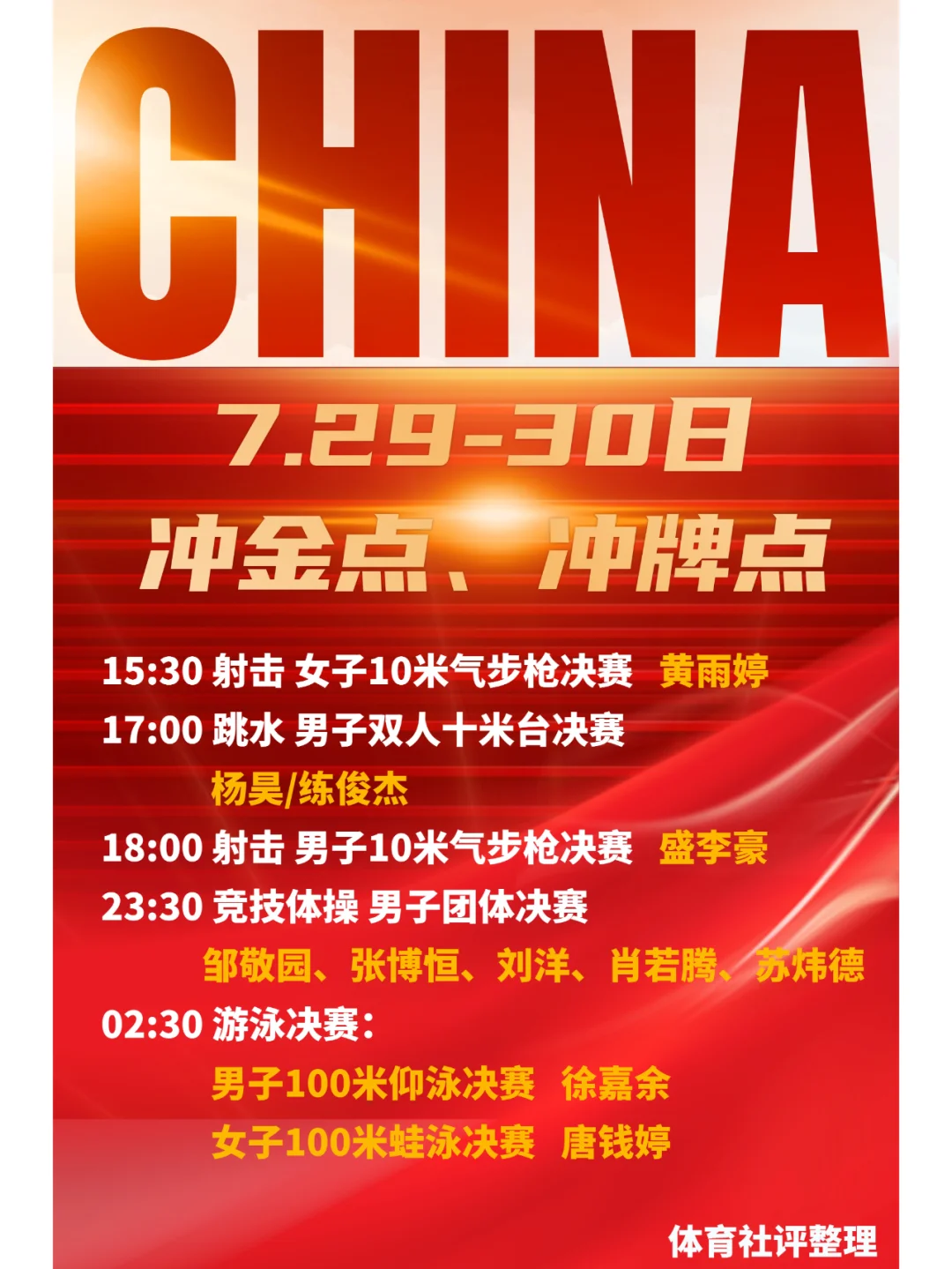 巴黎奥运第3个比赛日：中国迎来6个冲金点