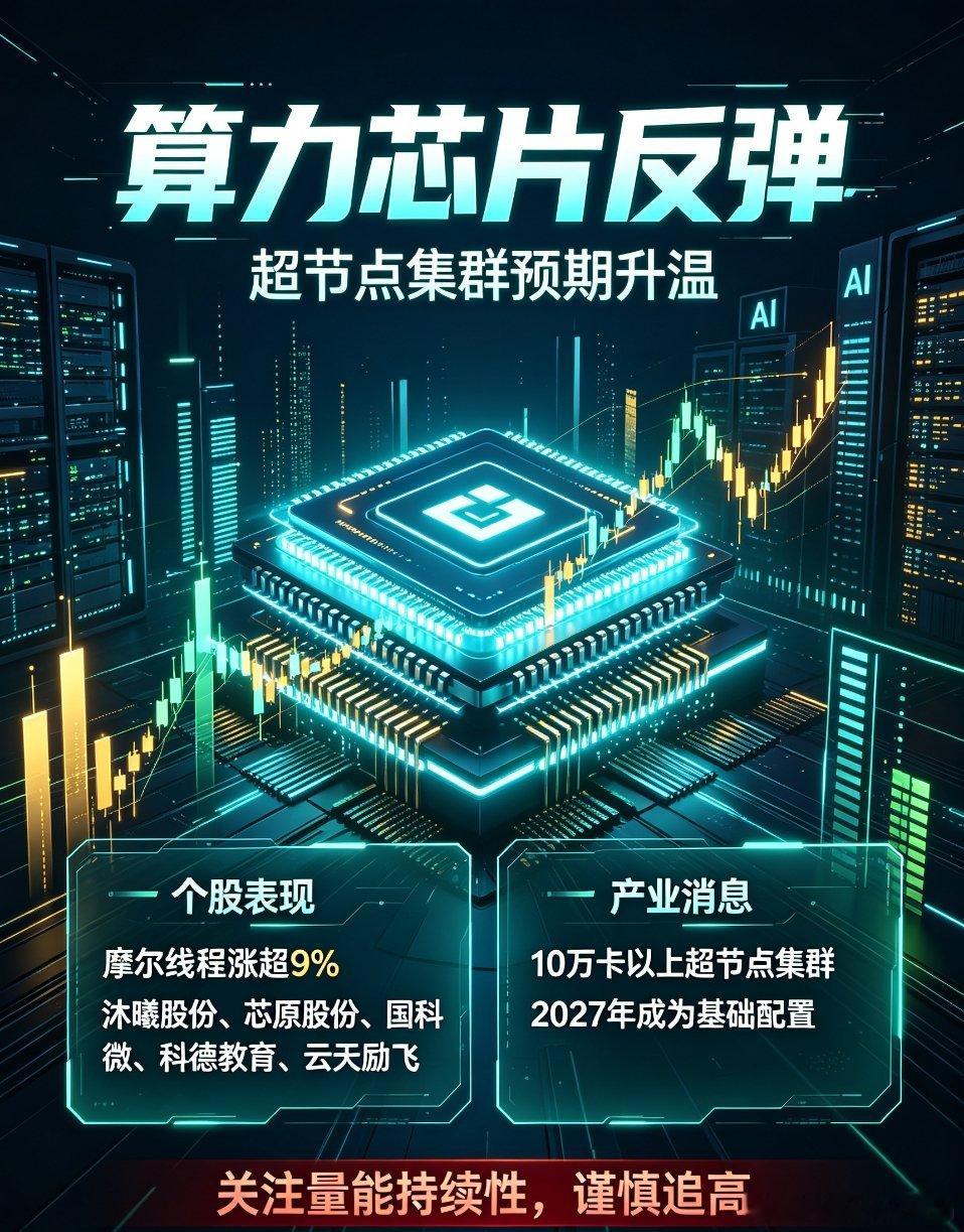 早盘算力芯片概念走出震荡反弹行情，摩尔线程盘中大涨超9%，沐曦股份、芯原股份、国