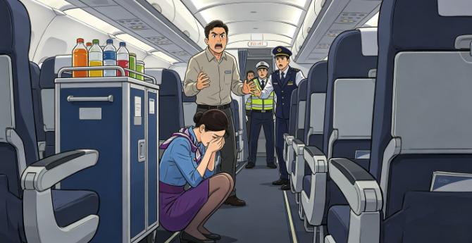 看怒了！一架合肥飞大连的航班上，空姐推餐车时不小心蹭到乘客手肘，她第一时间道了歉