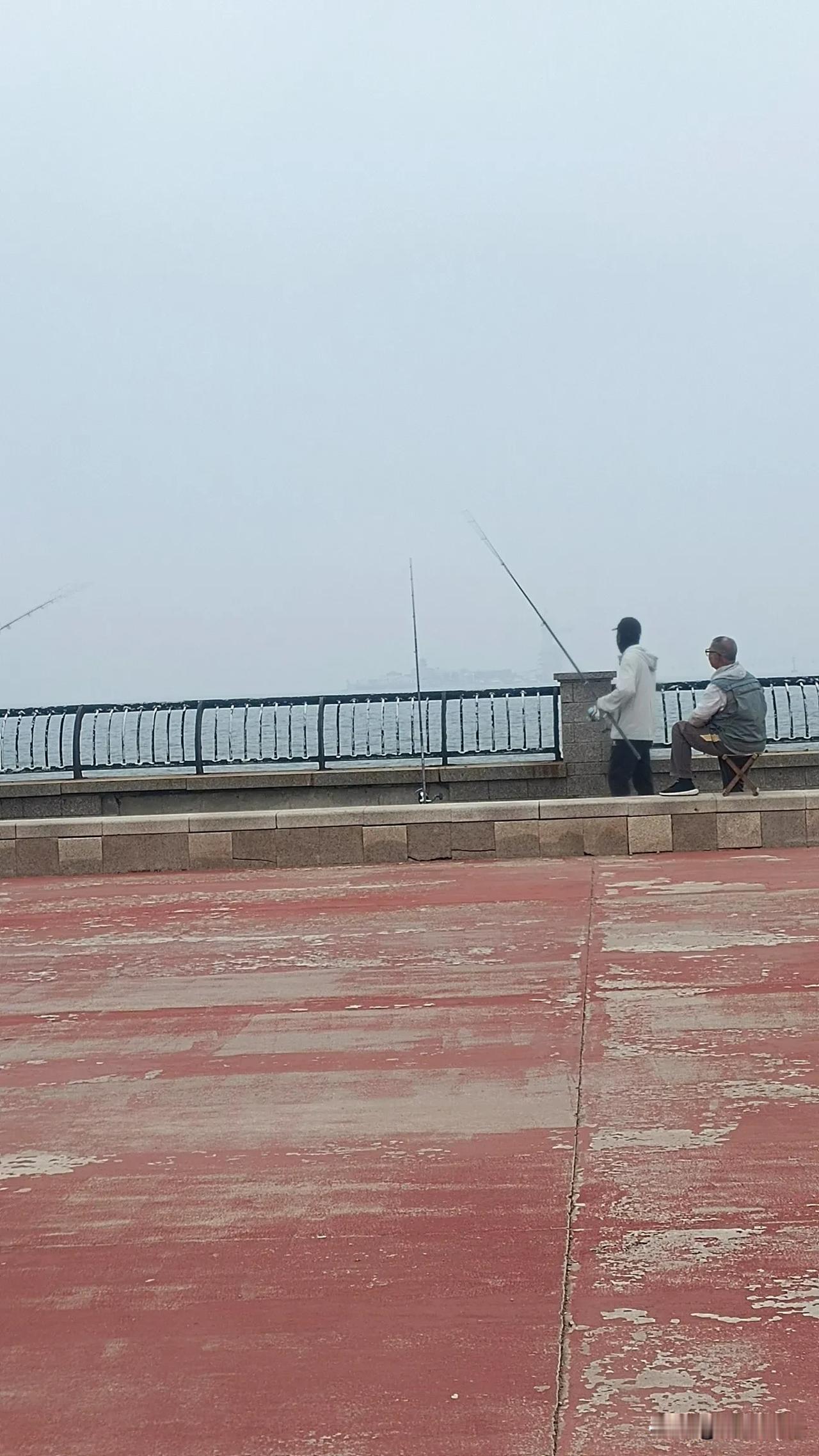 戴河观钓
 
夏风习习拂衣凉，渤海浪波接天茫。
海鸥翱翔引游客，浅滩钓叟垂纶忙。