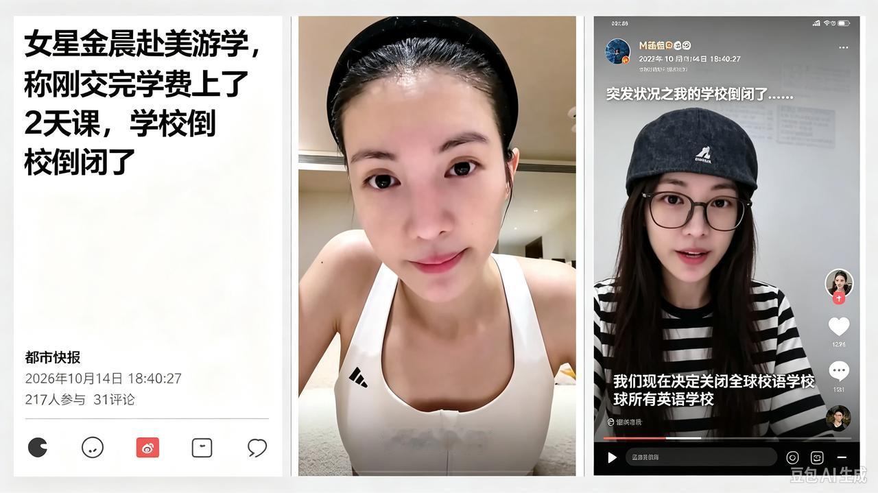女星金晨赴美游学，称刚交完学费上了2
天课，学校倒闭了--金晨和孟佳报了EC E
