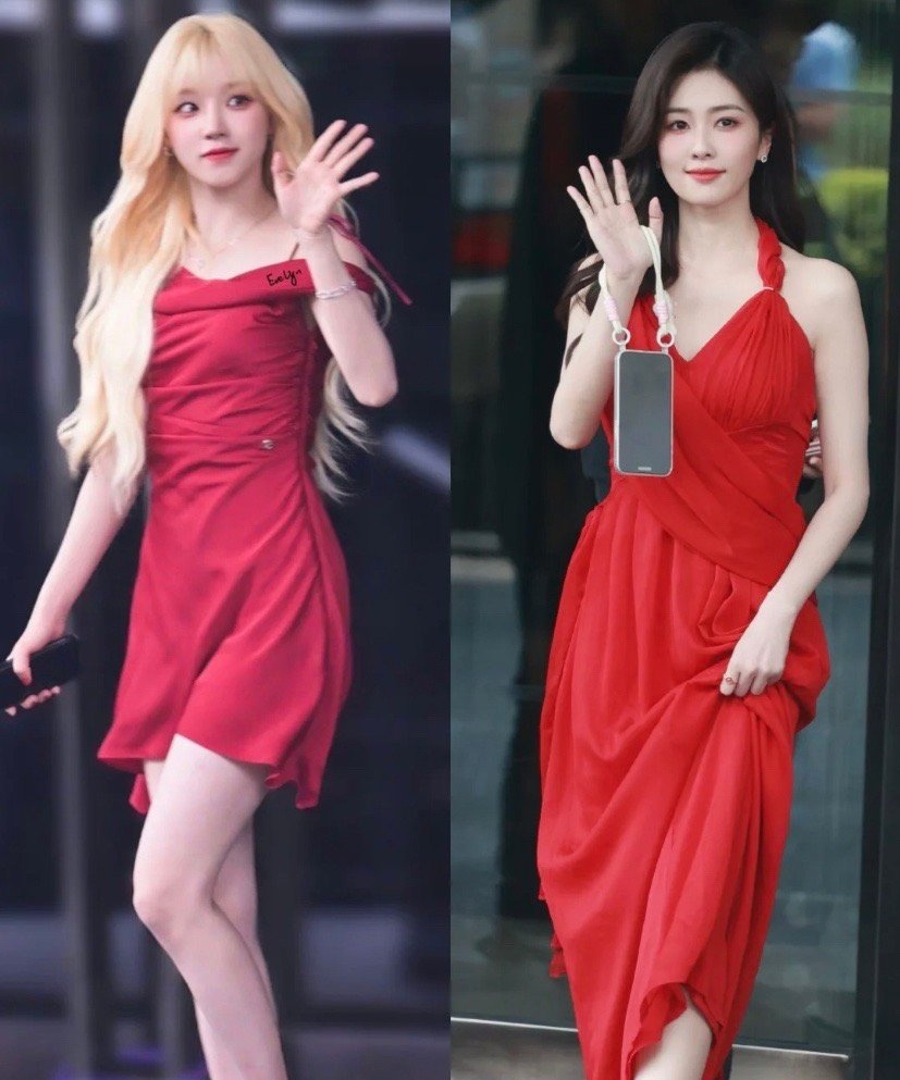白鹿、宋雨琦同色系红衣造型，如何？ ​​​