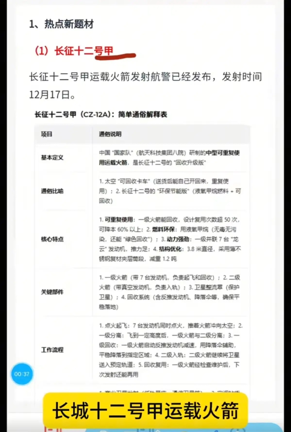 12.15周一盘前  财经热点汇总！1.长征十二号甲，即将发射2.白酒茅台3.燃
