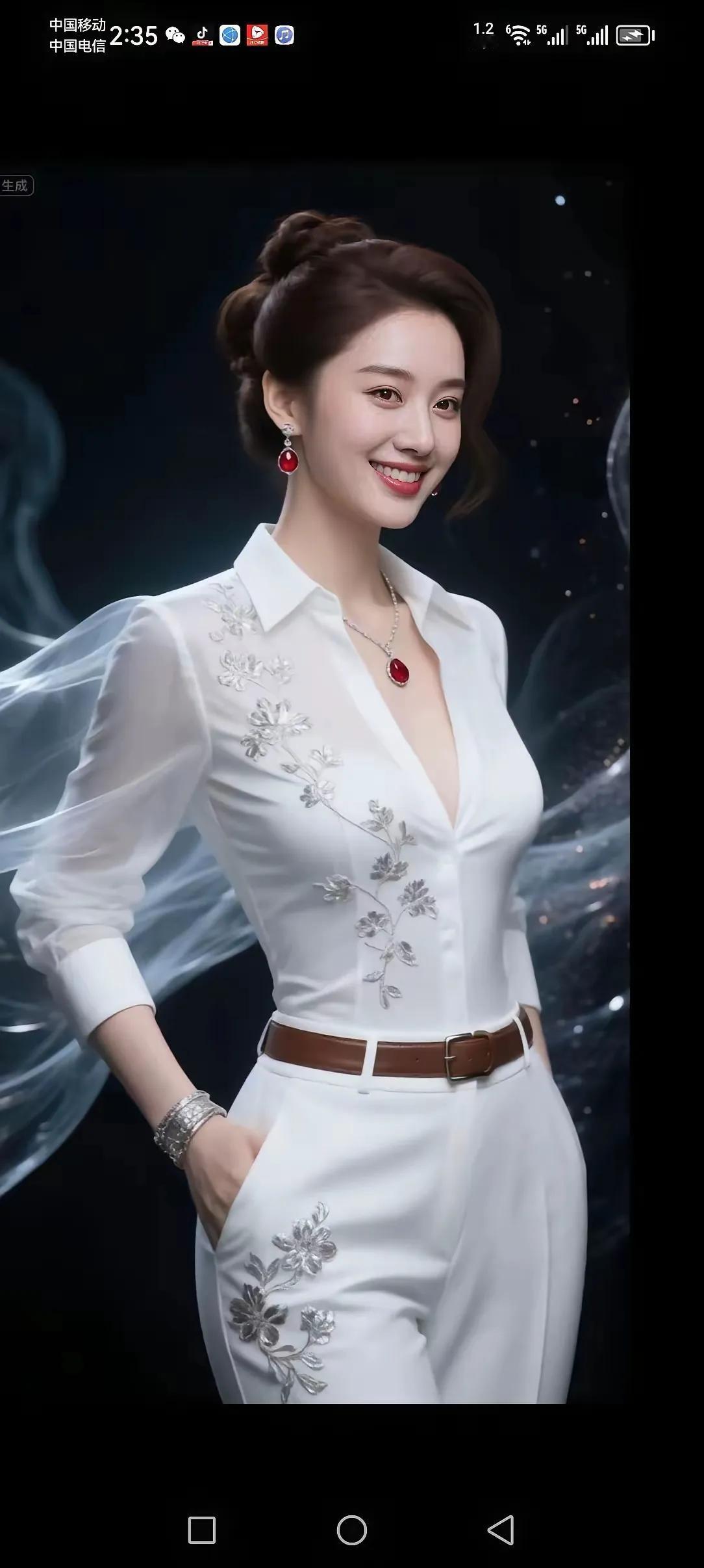 优雅白衣女郎，红唇点缀，尽显时尚魅力！