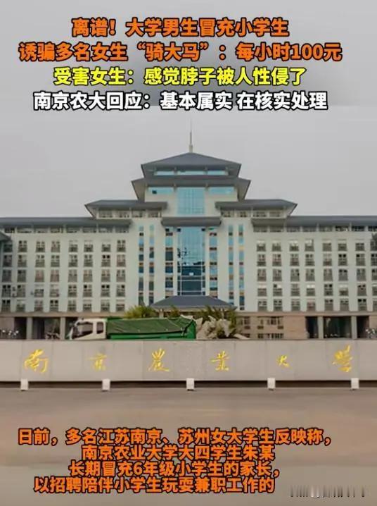 这个世界已经变成了我不认识的模样！南京一大学男生冒充小学生，诱骗多名女生“骑大马