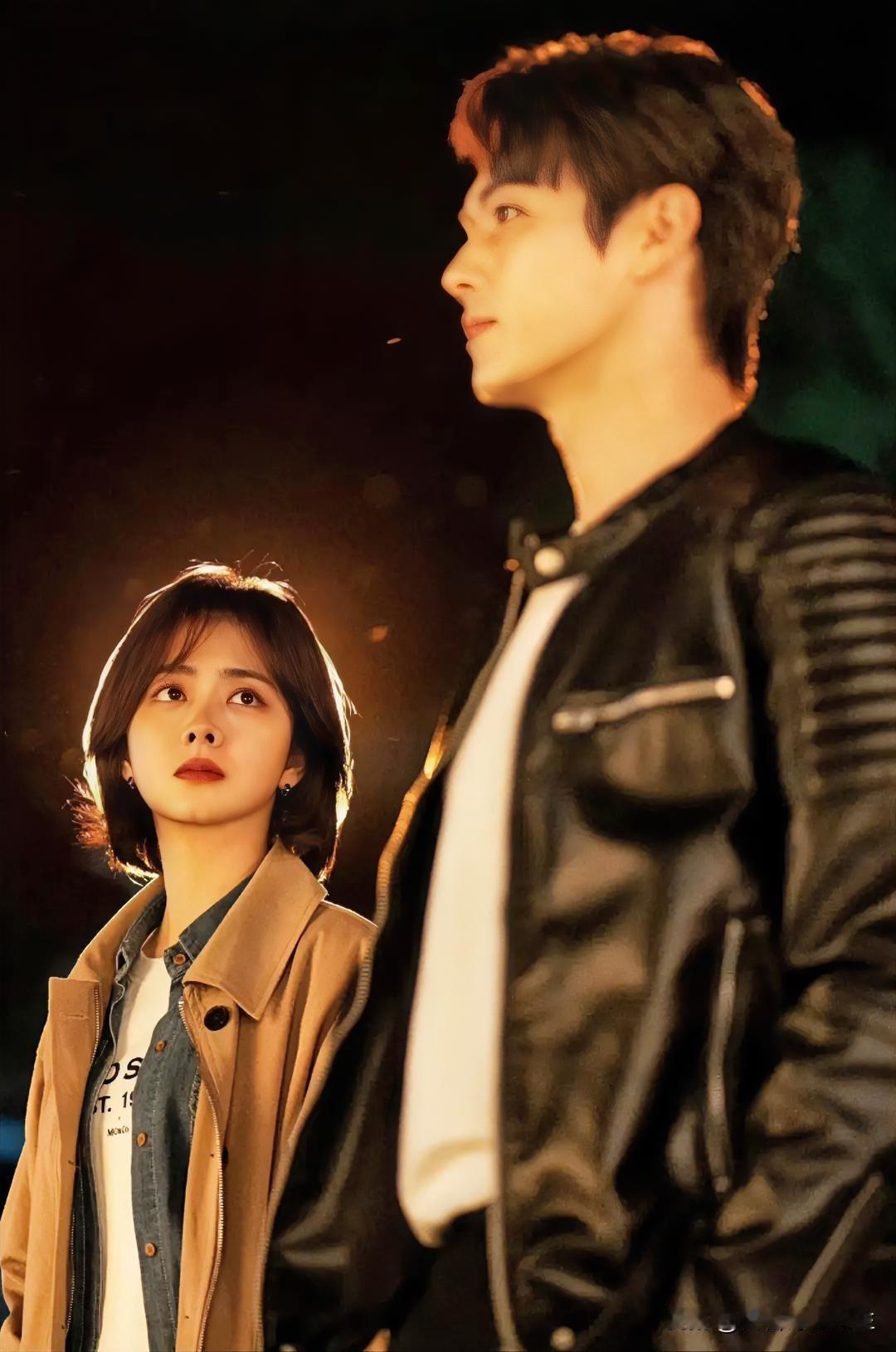 夜晚灯光映衬下，谭松韵和许凯酷劲十足，画面太养眼！谭松韵 谭松韵演技派 明星 ?