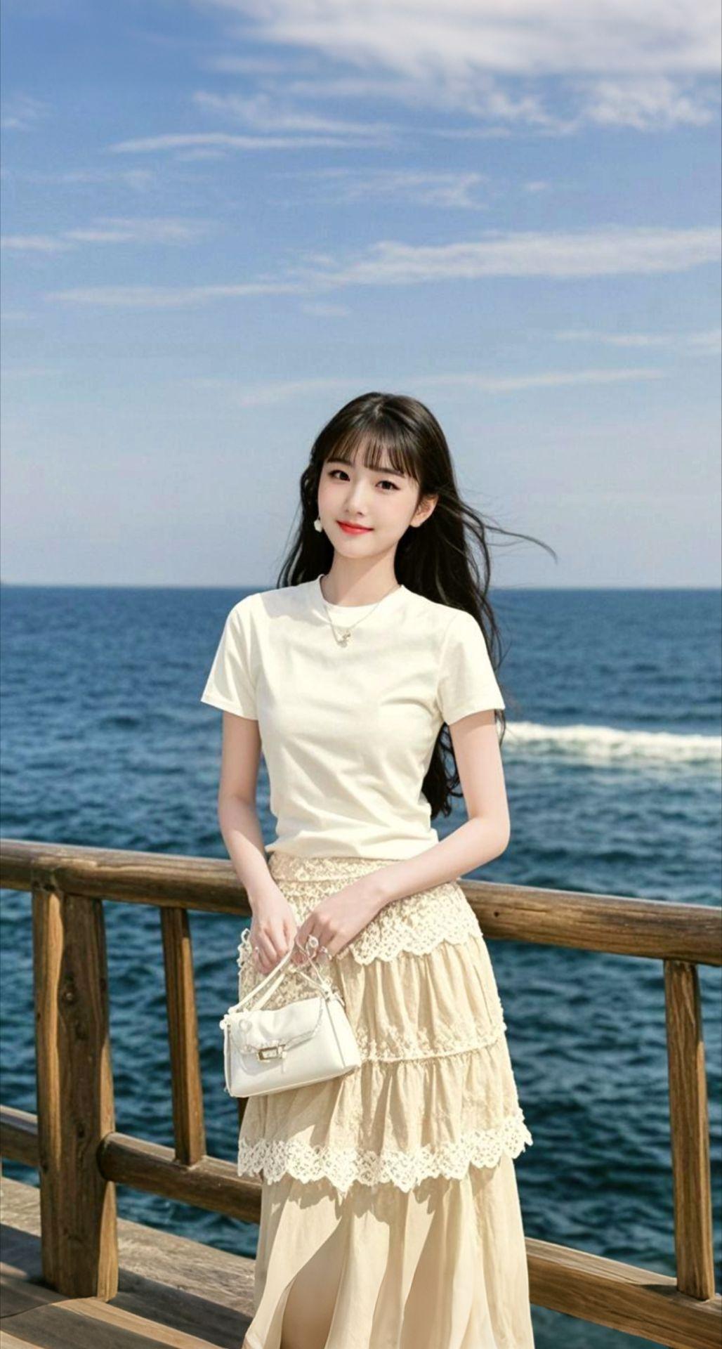 AI扩图 AI海畔佳人
