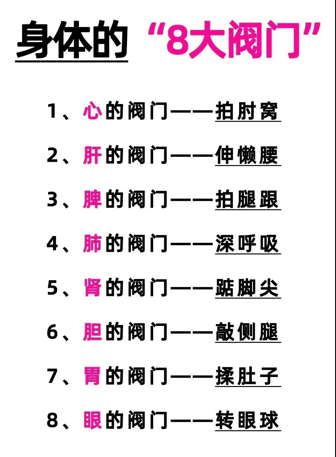 身体的“8大阀门”你都了解吗？今天带你探索身体的奥秘，掌握正确的开关方法，让你更