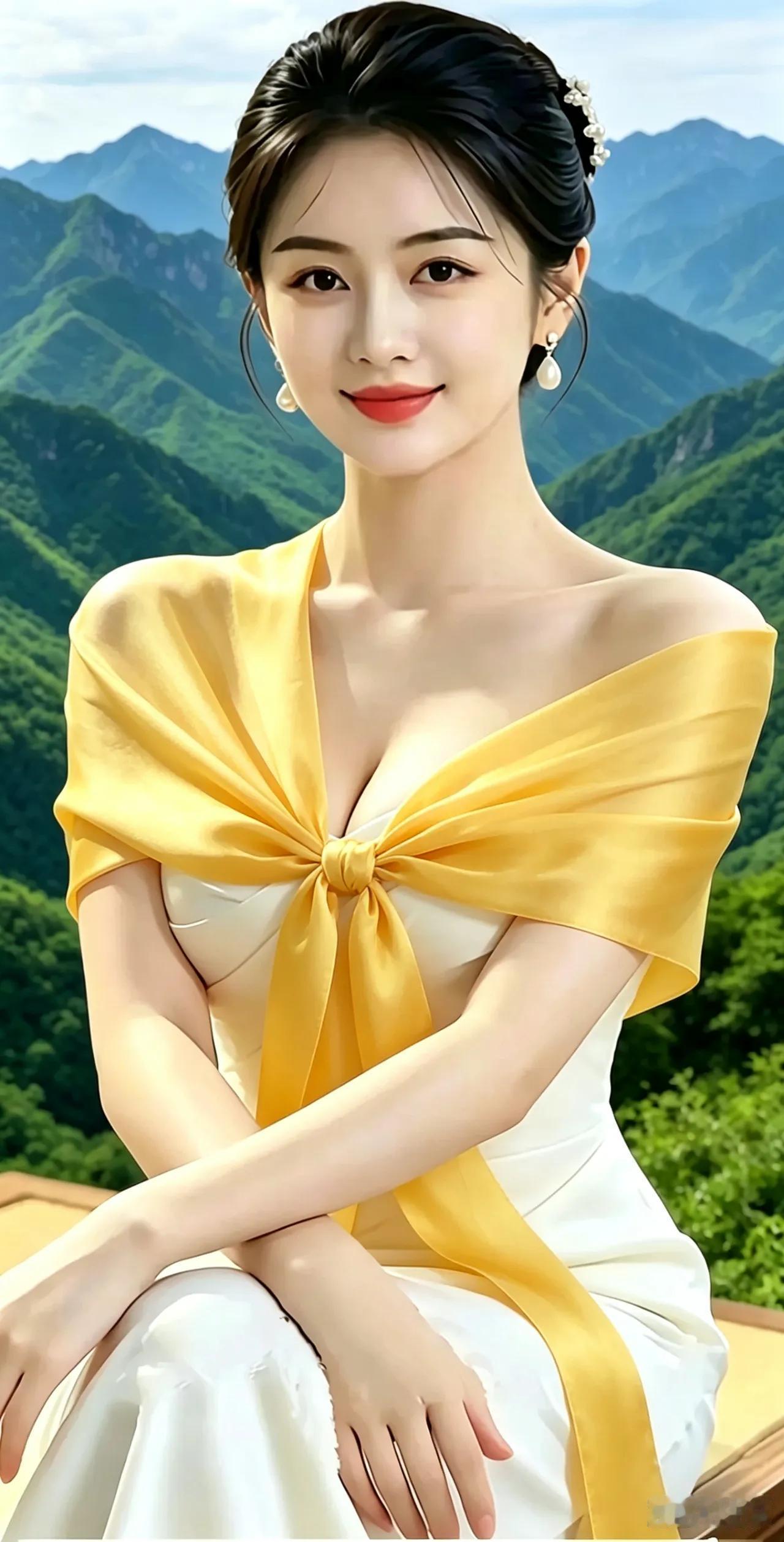 千峰叠翠洗尘颜，

一抹鹅黄落远山。

笑涡浅漾风先醉，

坐拥青峦天地宽。
