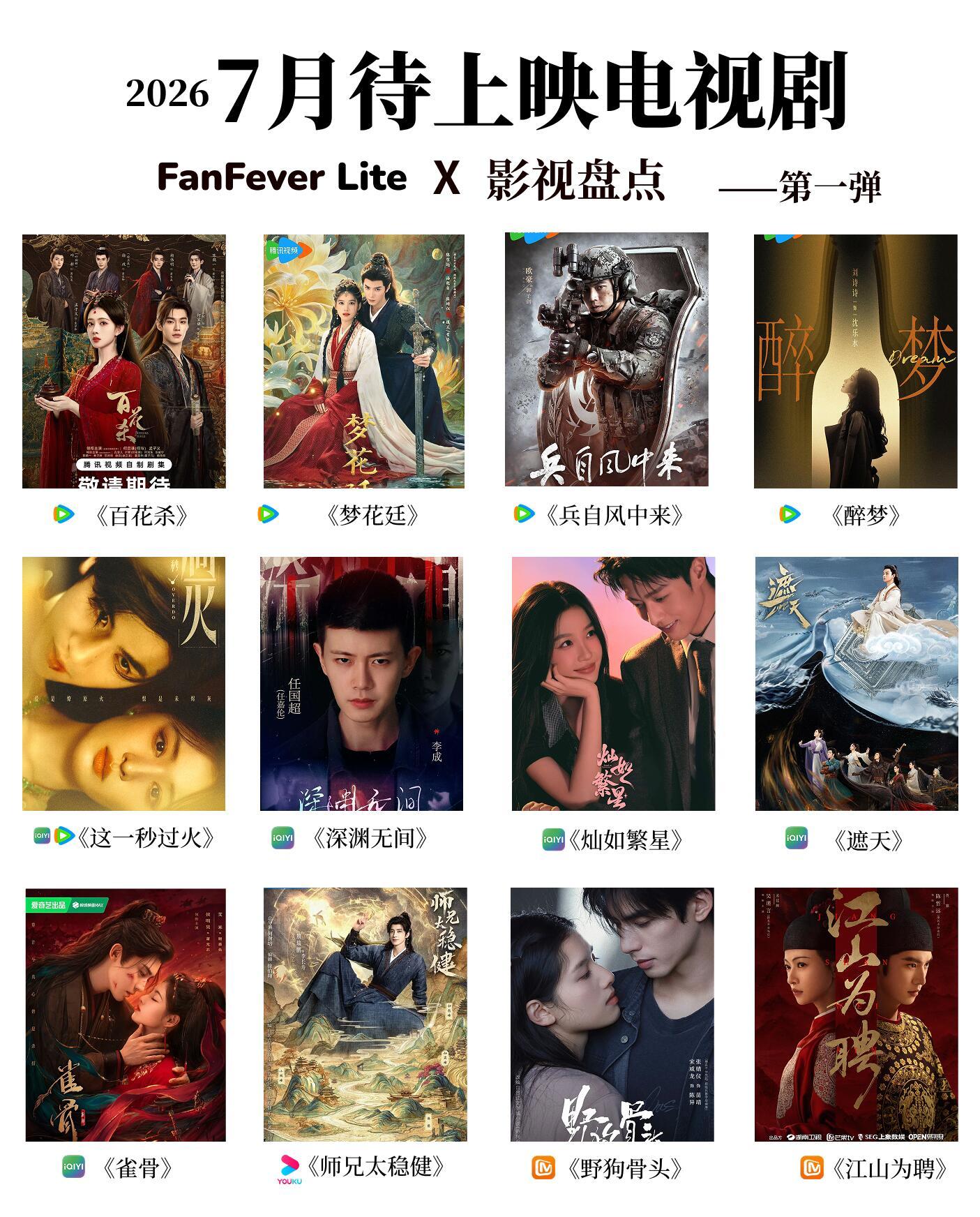 7月待播剧，你期待哪部？刘诗诗《醉梦》任嘉伦《深渊无间》虞书欣《灿如繁星》张婧仪