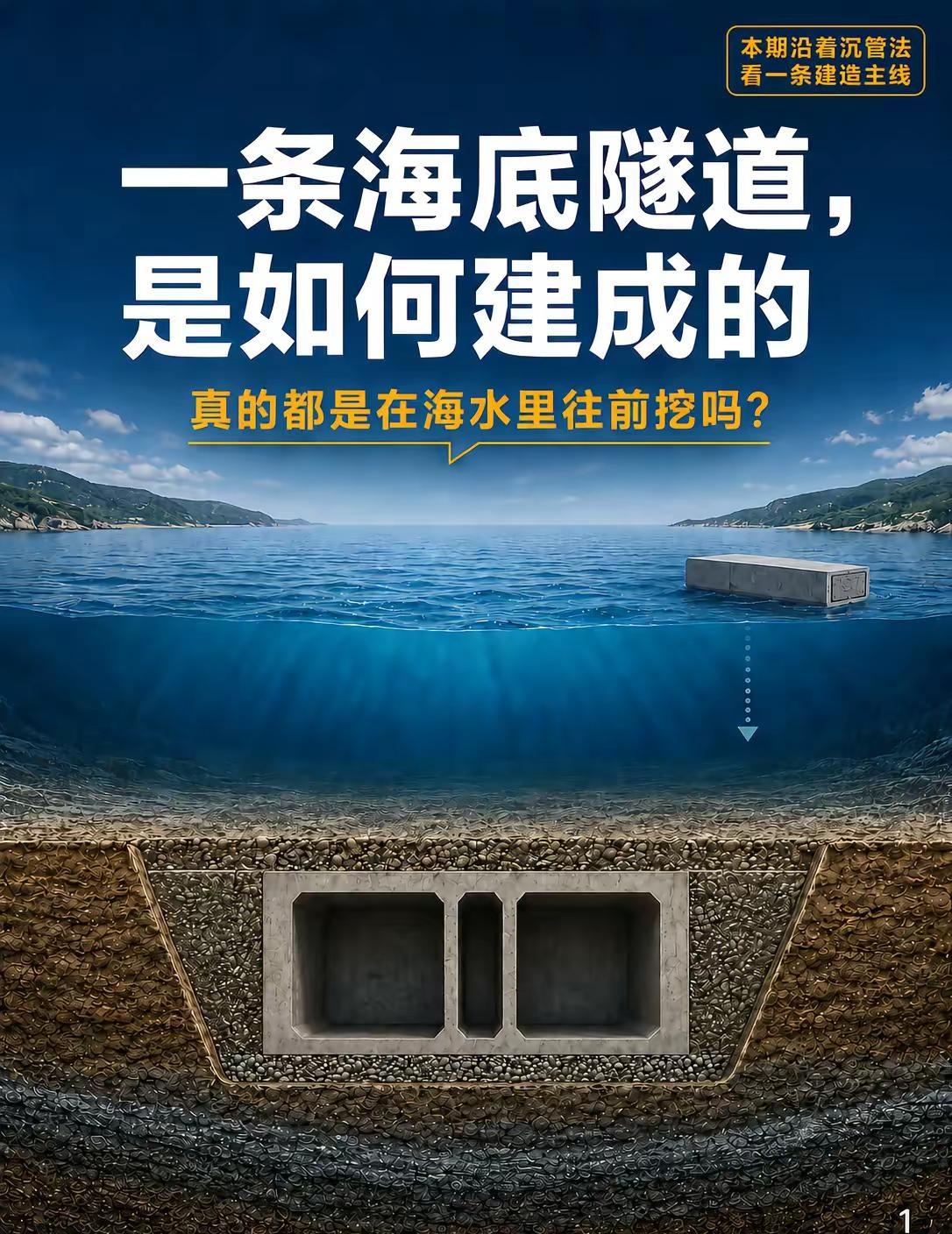 一条海底隧道，是如何建成的。海底隧道是怎样建成的？这期以沉管隧道为主，沿着沉管法