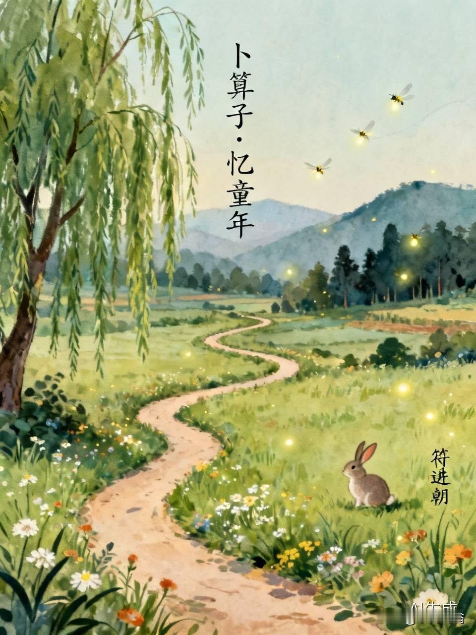 卜算子.忆童年
           符进朝
野径逐流萤，柳岸追兔跑。
提篮阡陌