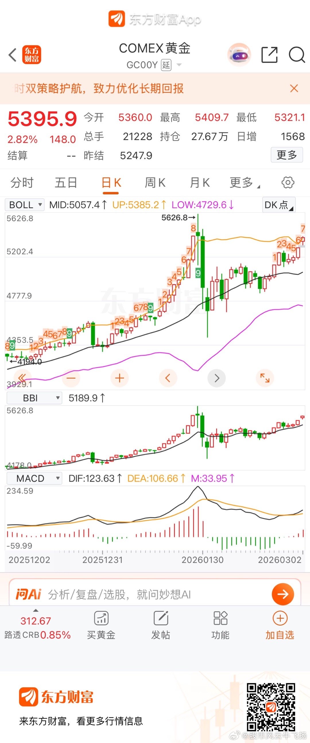黄金期货持续走高  逼近5400美元/盎司 