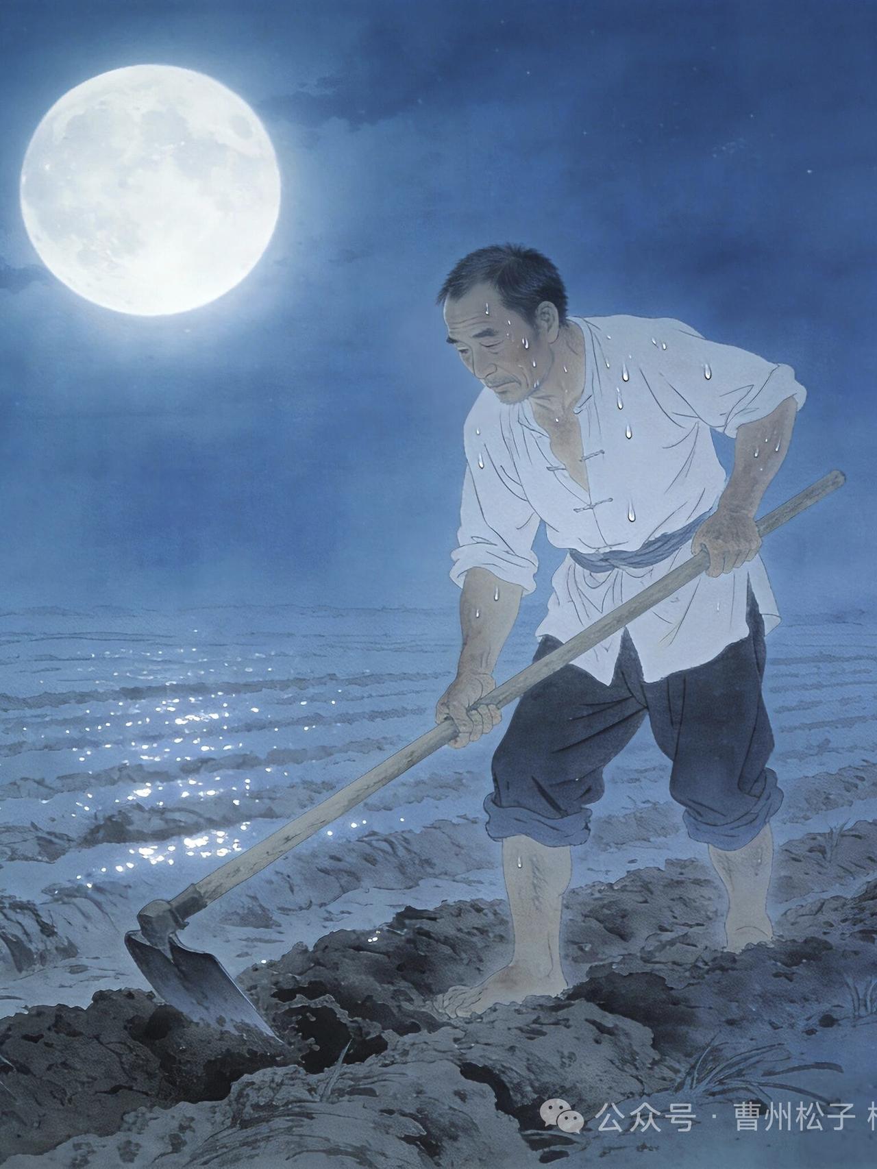 四块玉·耕耘
莫羡盘，休叹罕，
汗洒田垄三更寒。
勤耕自有仓中满。
苦也甘，果自