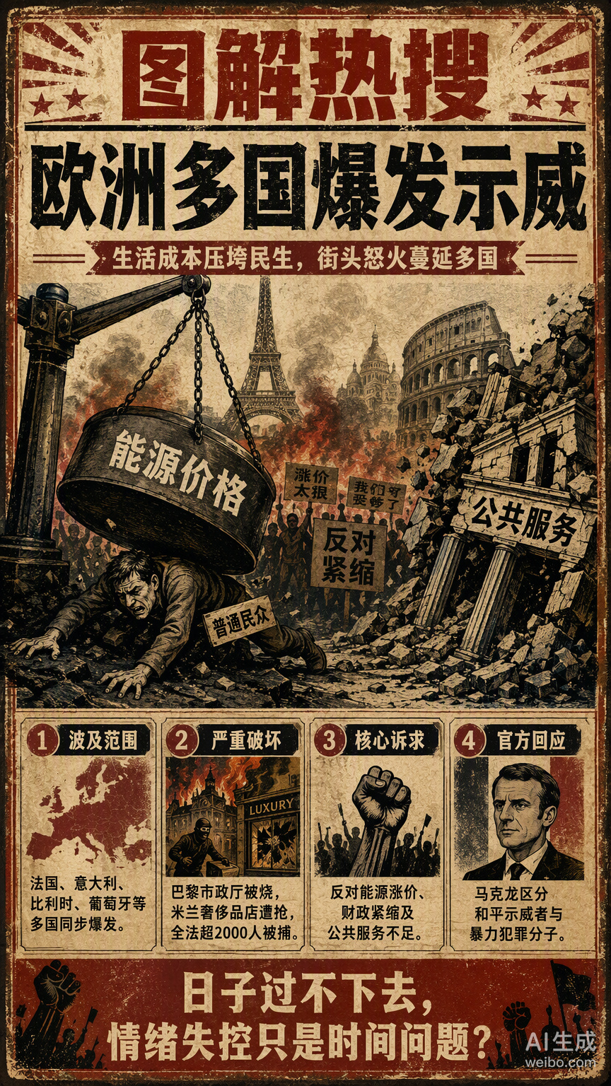 欧洲这波示威看着挺吓人的，巴黎市政厅被烧、米兰奢侈品店遭抢，但扒开表象看本质，还