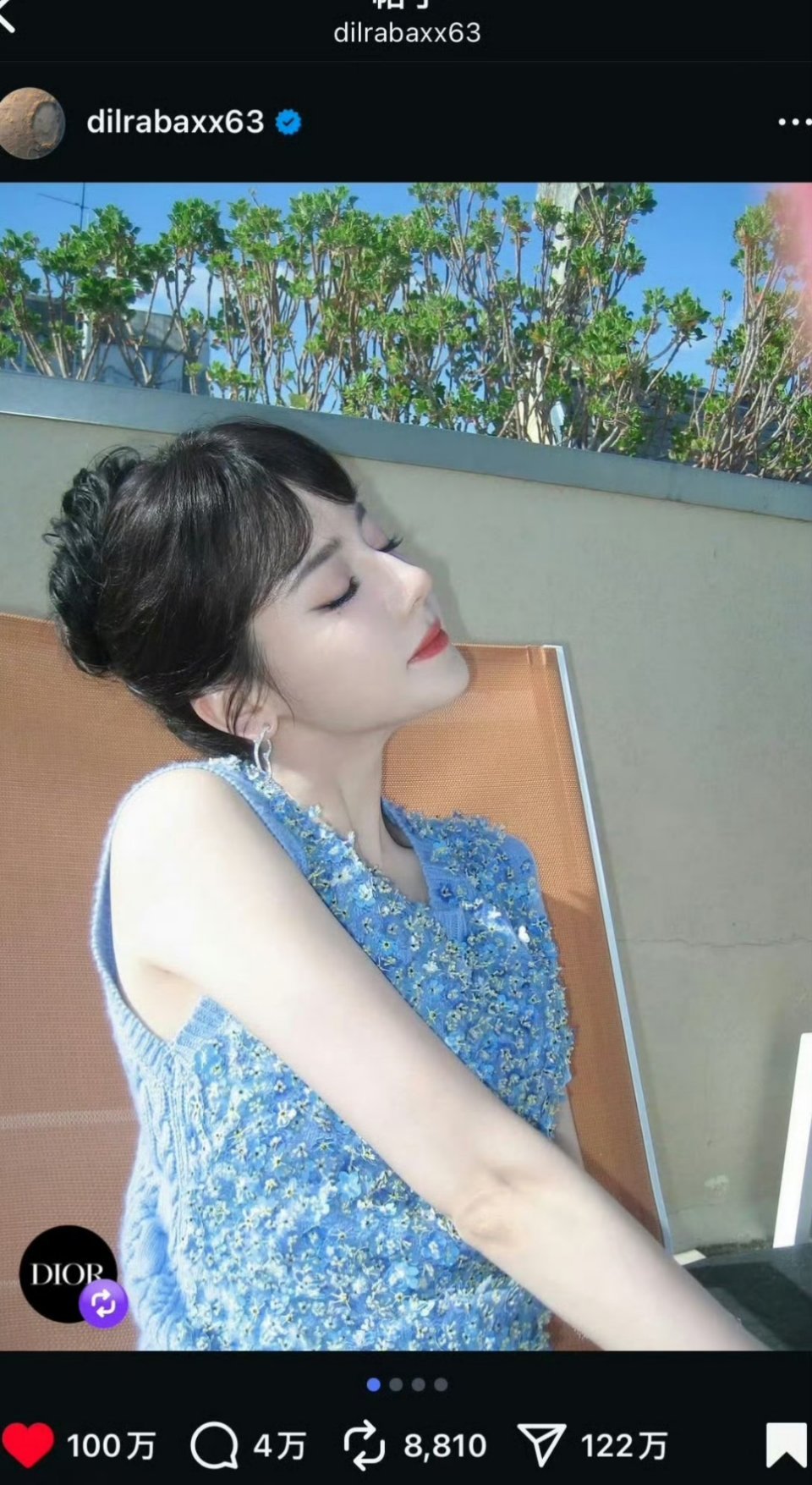 迪丽热巴ins点赞破百万啦！！！海外影响力超强👍 ​​​