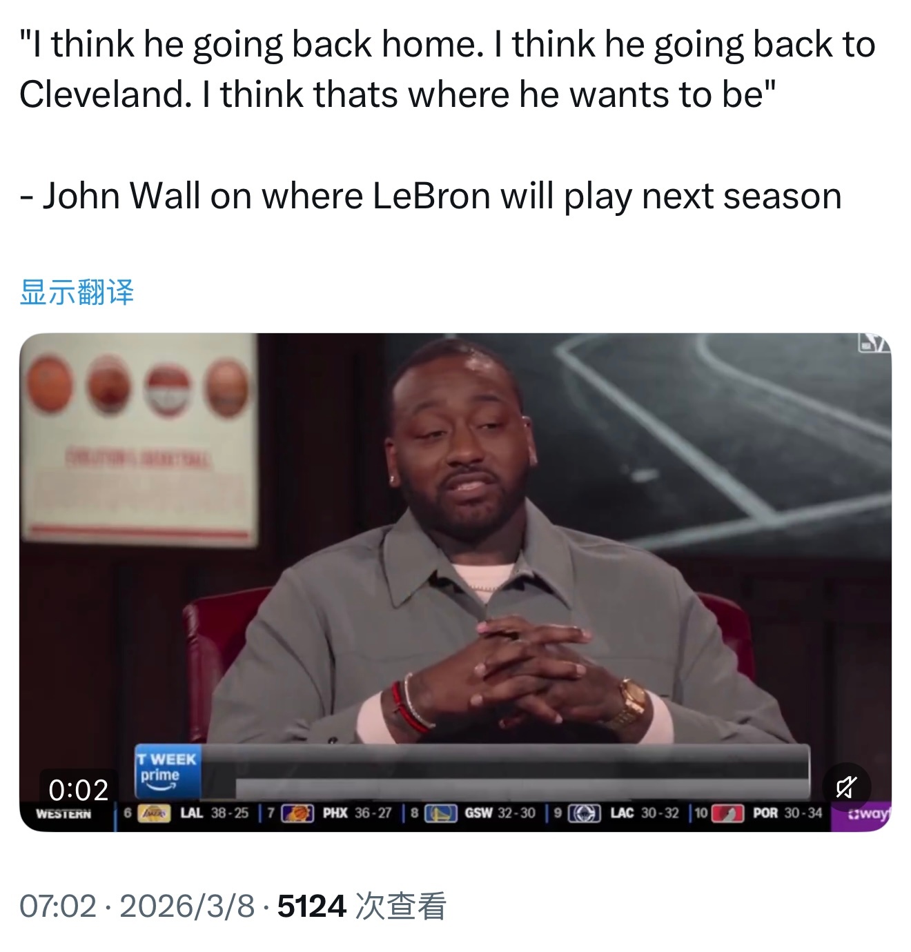 沃尔被问到詹姆斯下赛季将效力哪支球队：“我认为他会回到家乡。我认为他会重返克利夫