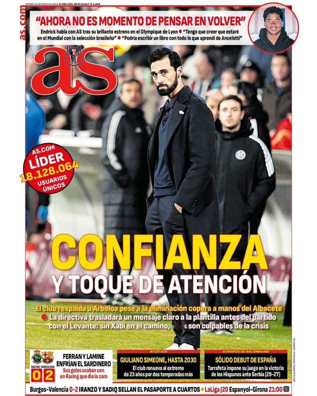 皇马 《阿斯》信任和警钟尽管国王杯淘汰，皇马支持阿韦罗亚对阵莱万特赛前，董事会向