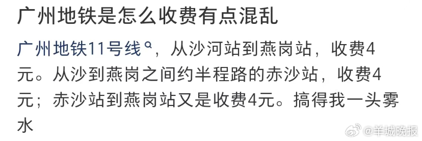 【#广州地铁回应网友对收费混乱疑问#】据广州日报报道：近日，有网友提出疑问：广州