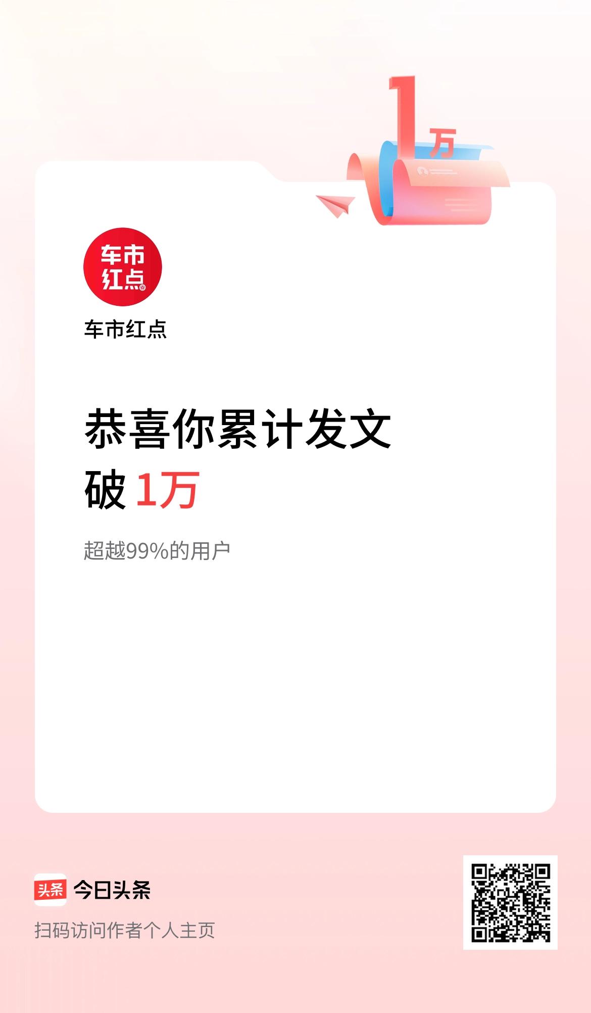 我在头条累计发布内容破1万啦！