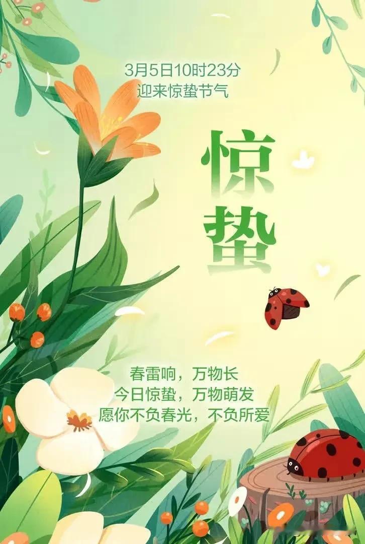 今日惊蛰节气来临，一年之计在于春！惊蛰，是春天的第三个节气，每年在3月5日或6日
