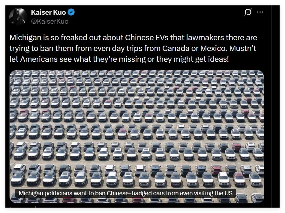 害怕美国人看到中国车，美国俩政客想出一个馊主意，就是要禁止加拿大和墨西哥人开着中