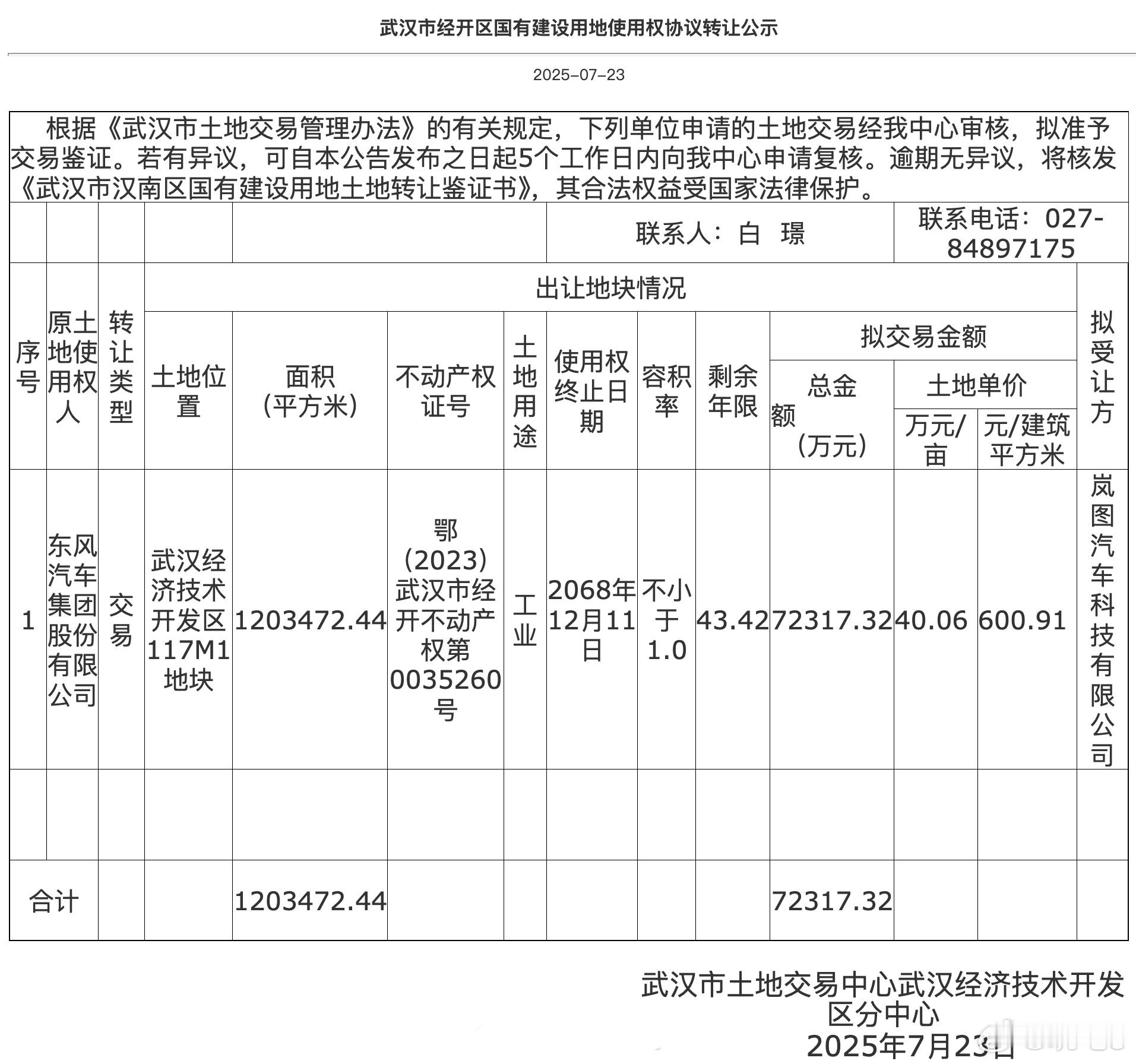 岚图汽车收购武汉东风云峰汽车工厂 根据武汉经济技术开发区（汉南区）自然资源和城乡