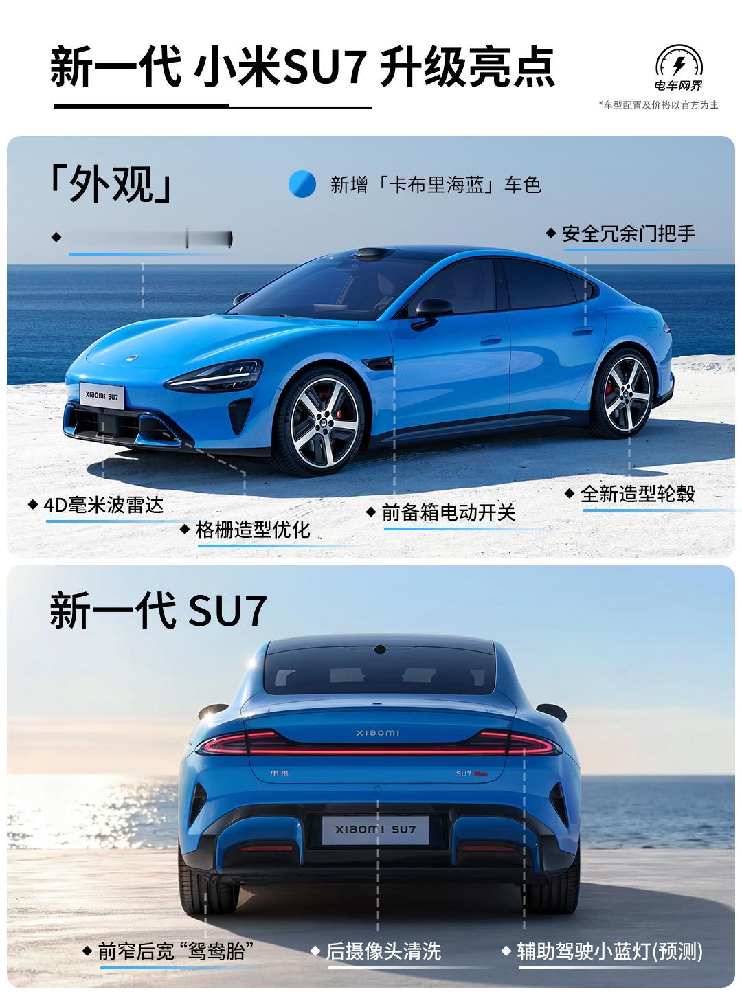 新一代SU7将于4月正式上市，目前已经开启小定，预售价22.99-30.99万元