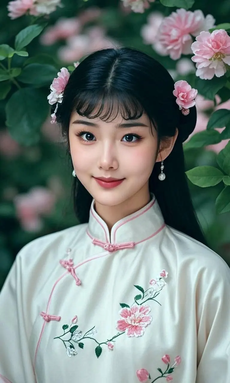 AI粉花盘扣雅韵