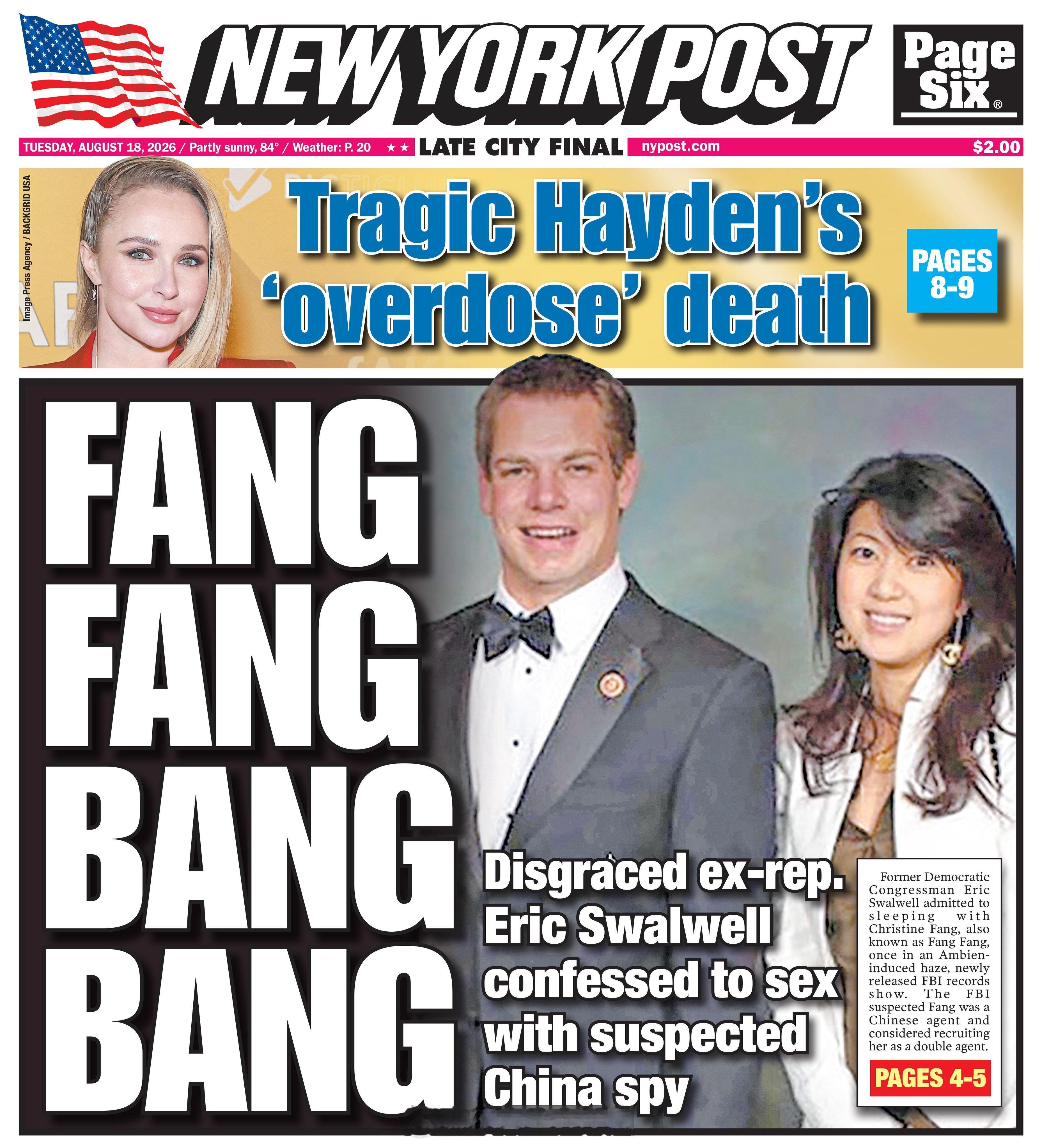 <纽约邮报>今日封面：“FANG FANG BANG BANG”最新公开的 FB