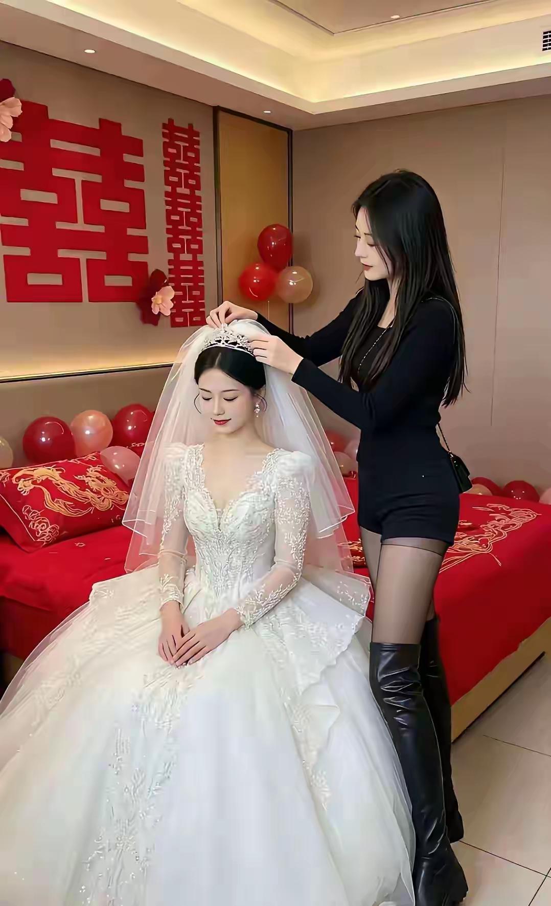 新娘在试穿婚纱，准备婚礼。