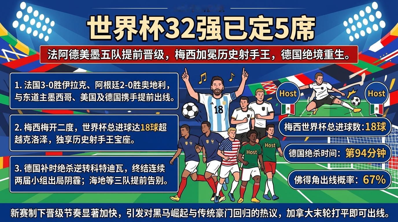 世界杯32强已确定5席 五支球队，五个名字，像五枚时间的印记，轻轻烙在2026年