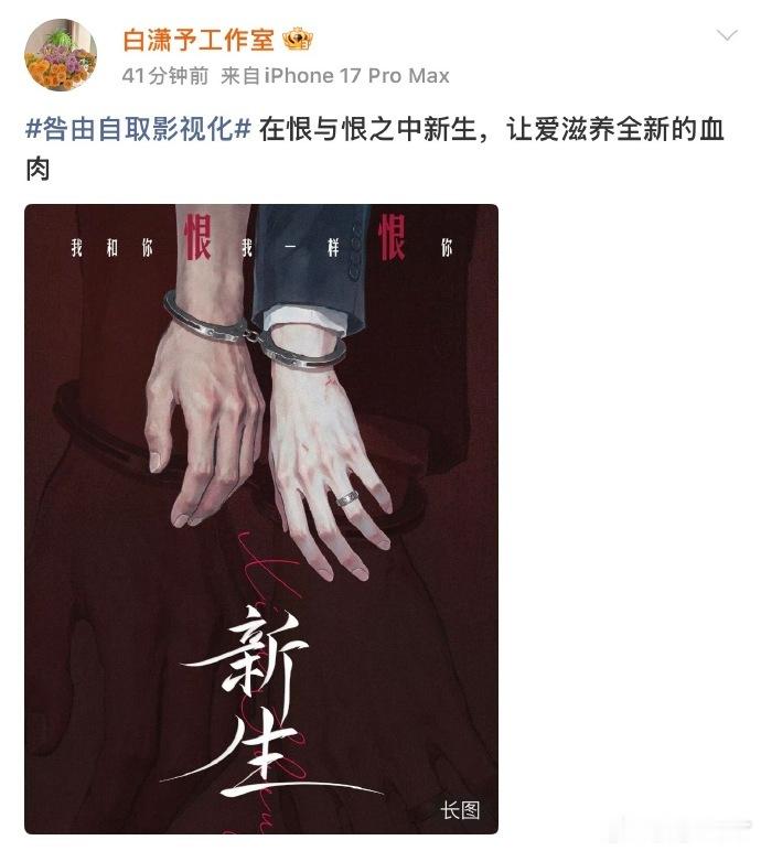 网络小说《咎由自取》确认影视化，该项目隶属于白潇予工作室，由曾拍摄过韩国电影《隐
