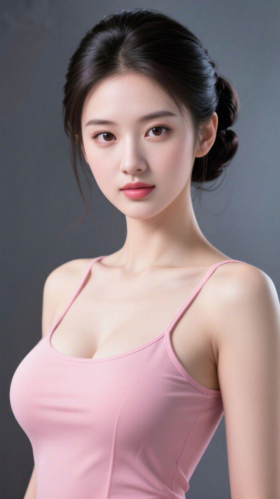 粉衫静立展雅致
 
灰调背景铺就出静谧的底色，浅粉衣衫如春日初绽的桃花瓣，在素净