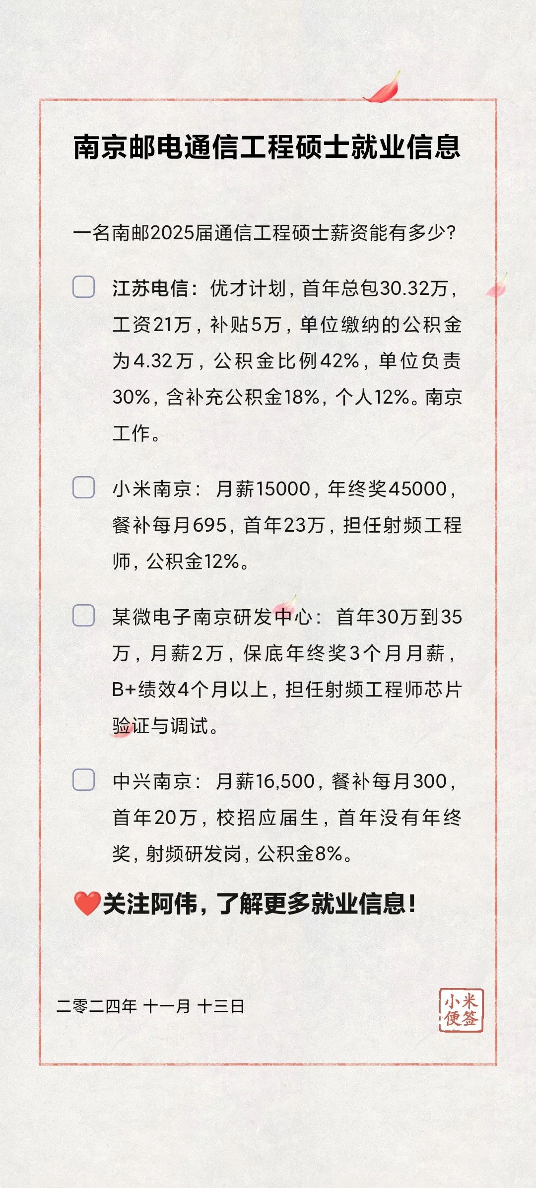 🎓南京邮电通信硕士就业信息分享