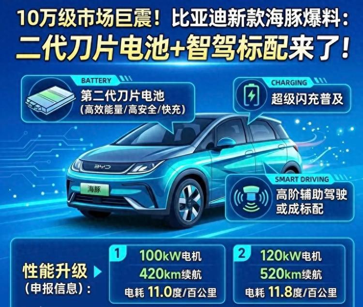 这么快？二代刀片电池要下放到10万级了？

网传，新款海豚即将搭载刀片电池2.0