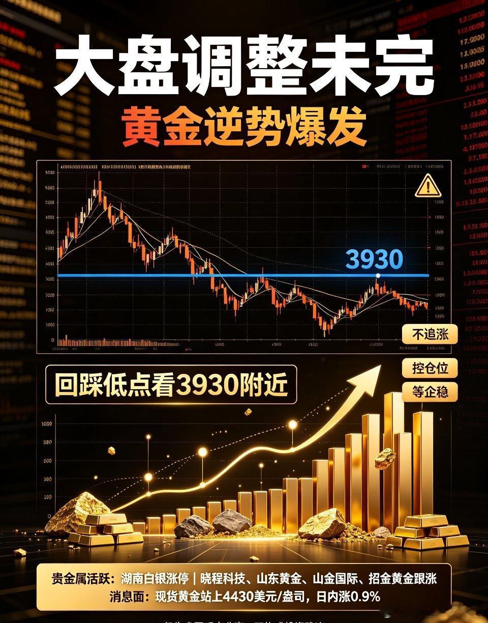 预判兑现！大盘调整未完，黄金逆势爆发早盘我就明确跟大家讲清楚了，今天大盘的回调低