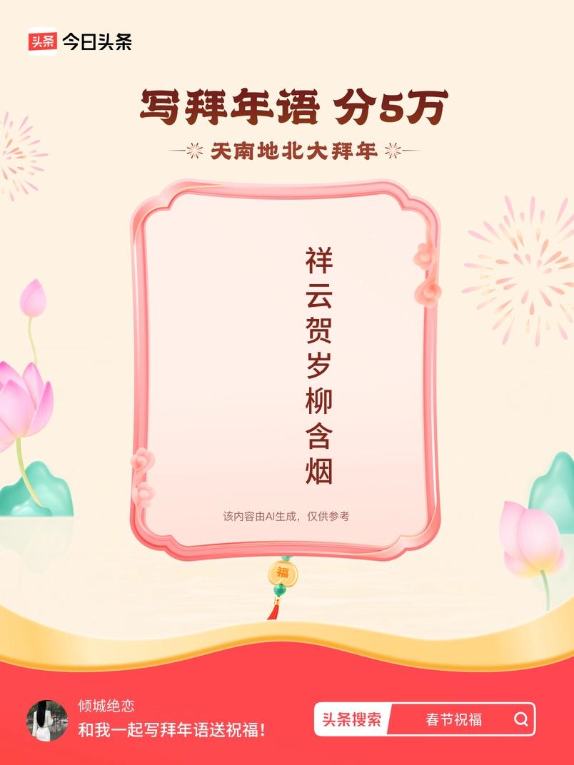写拜年语送祝福新春拜年送祝福！我的祝福是：“，祥云贺岁柳含烟”！快来一起写祝福吧