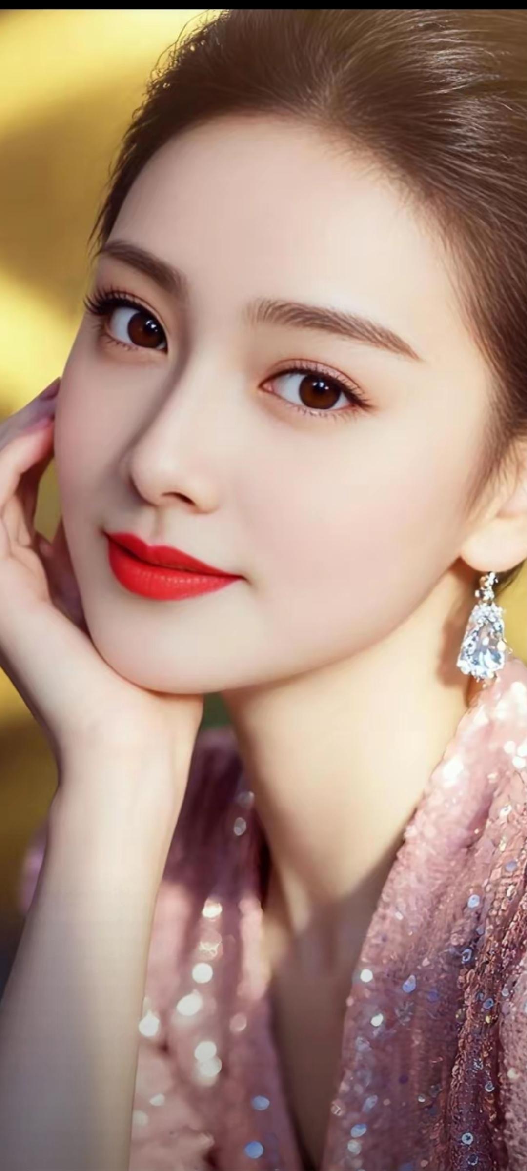 优雅红唇，闪耀耳环，迷人微笑，时尚穿搭