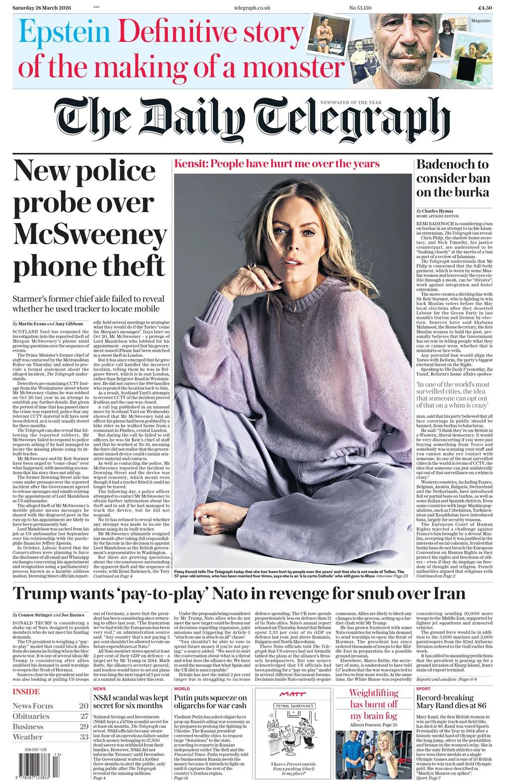 据《每日电讯报》报道，苏格兰场已重新调查据称属于基尔·斯塔默爵士前幕僚长摩根·麦