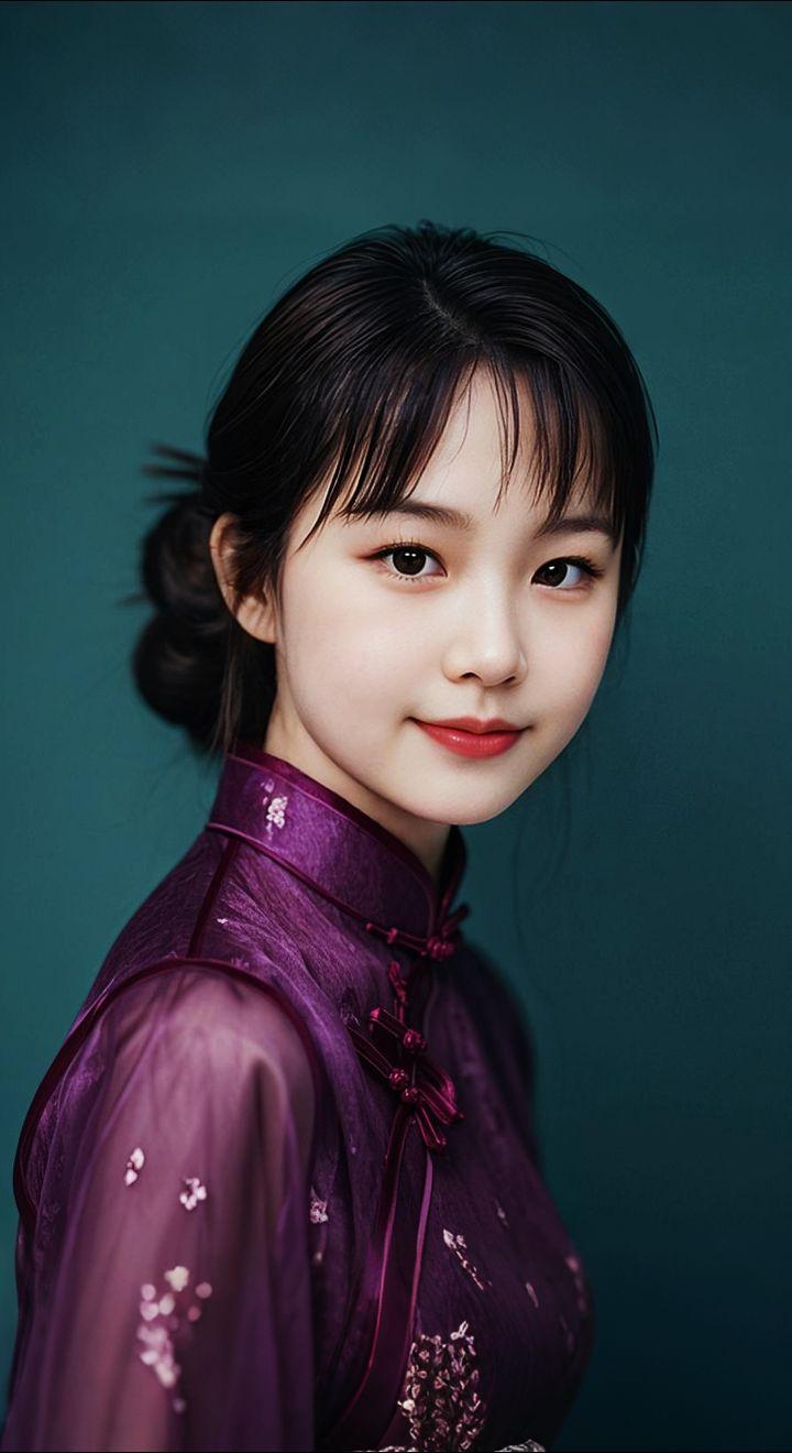 AI扩图 AI紫裙旗袍韵