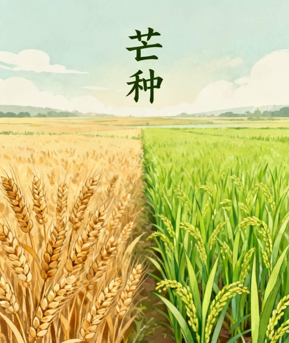 顺应规律
芒种时节，农人左手攥着成熟的麦穗，右手抓起嫩绿的稻秧，收割与播种在指尖