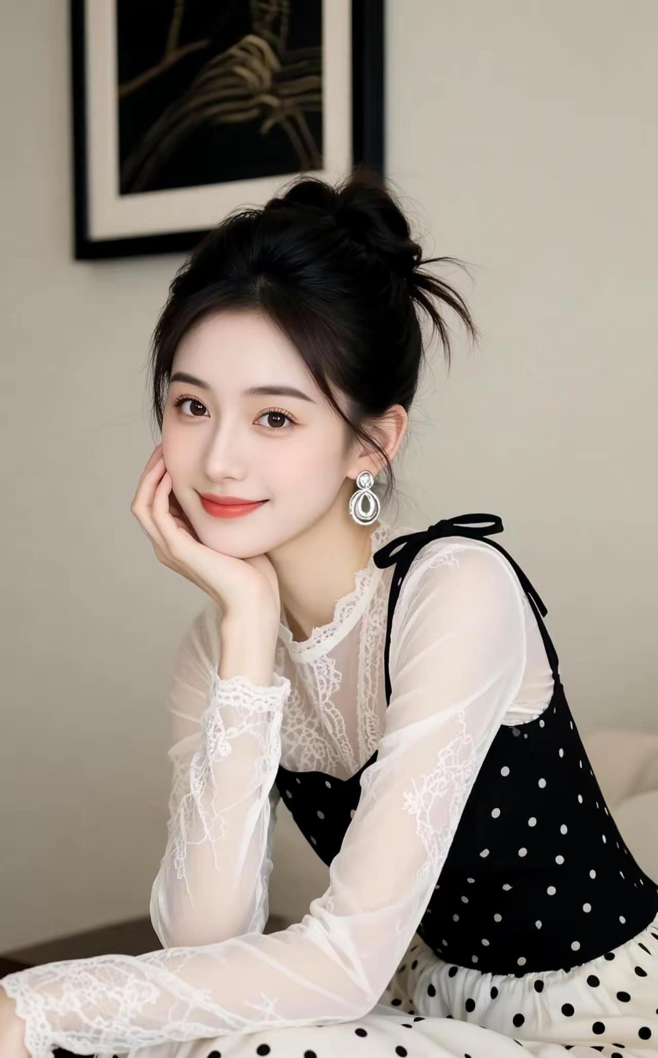 甜美少女风穿搭，黑白波点与蕾丝的完美结合，温柔可人！