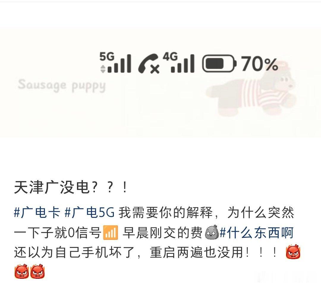 天津广电天津广电网络故障，有多位网友反馈天津广电明明信号显示满格，但是上不了网，